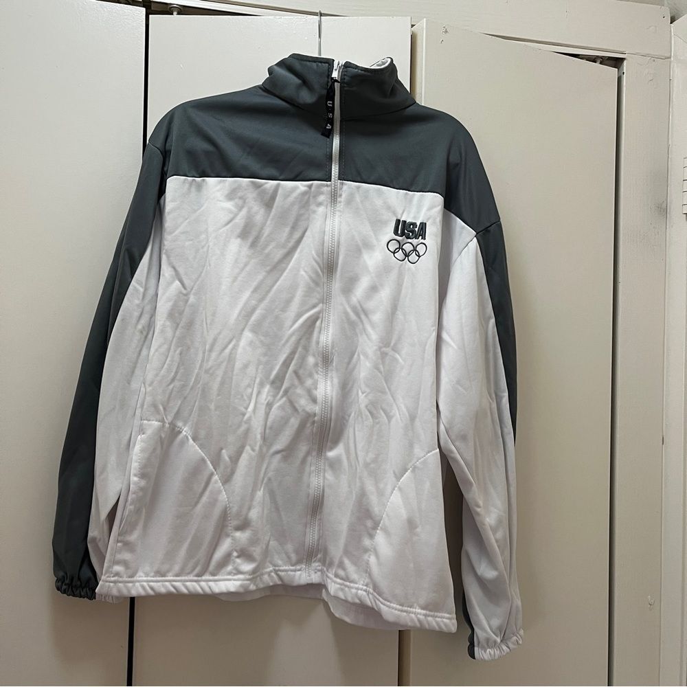 USA Olympic Full Zip Grey and White Windbreaker XL Ladies
